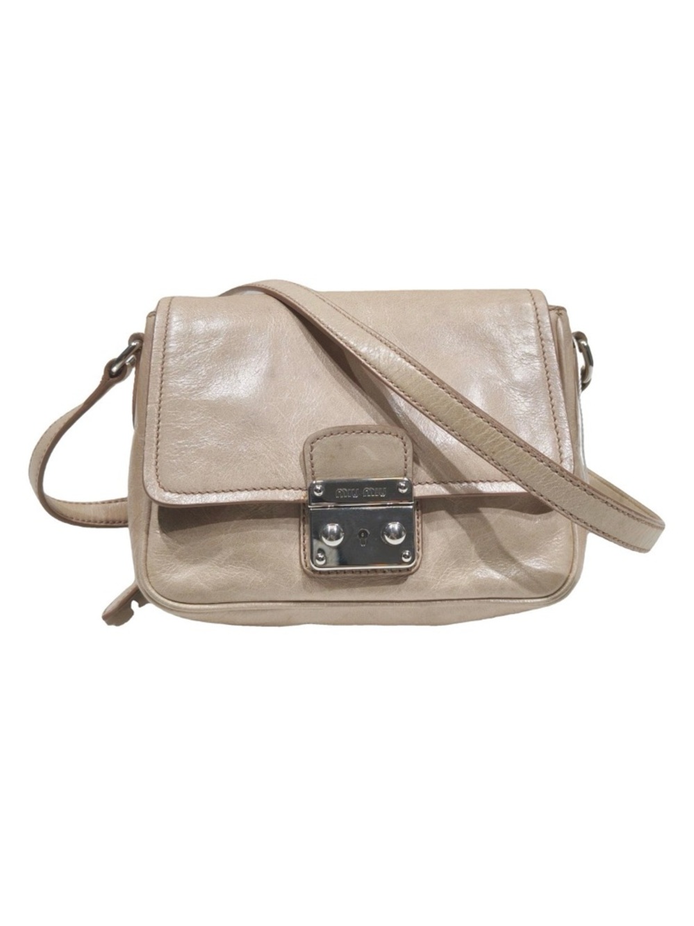 Miu Miu Beige Leather Crossbody Bag with Silver Hardware